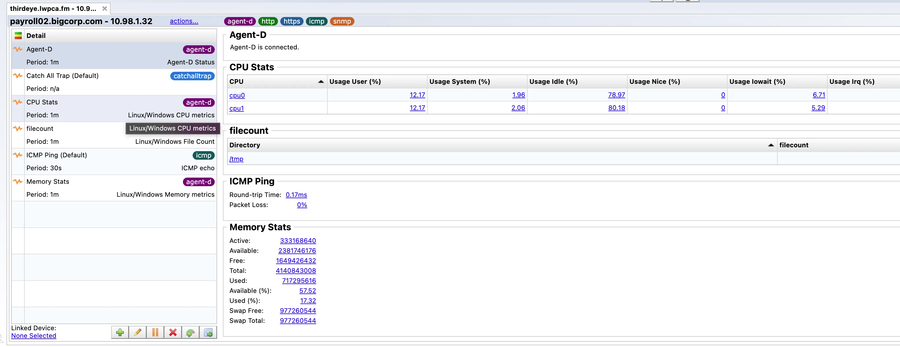 Agent-D server monitoring dashboard in ThirdEye