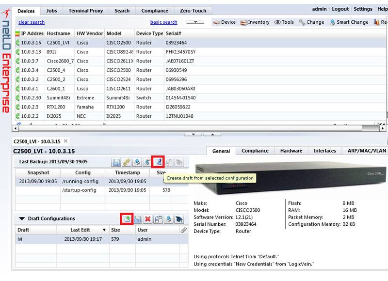 Create and compare configuration drafts
