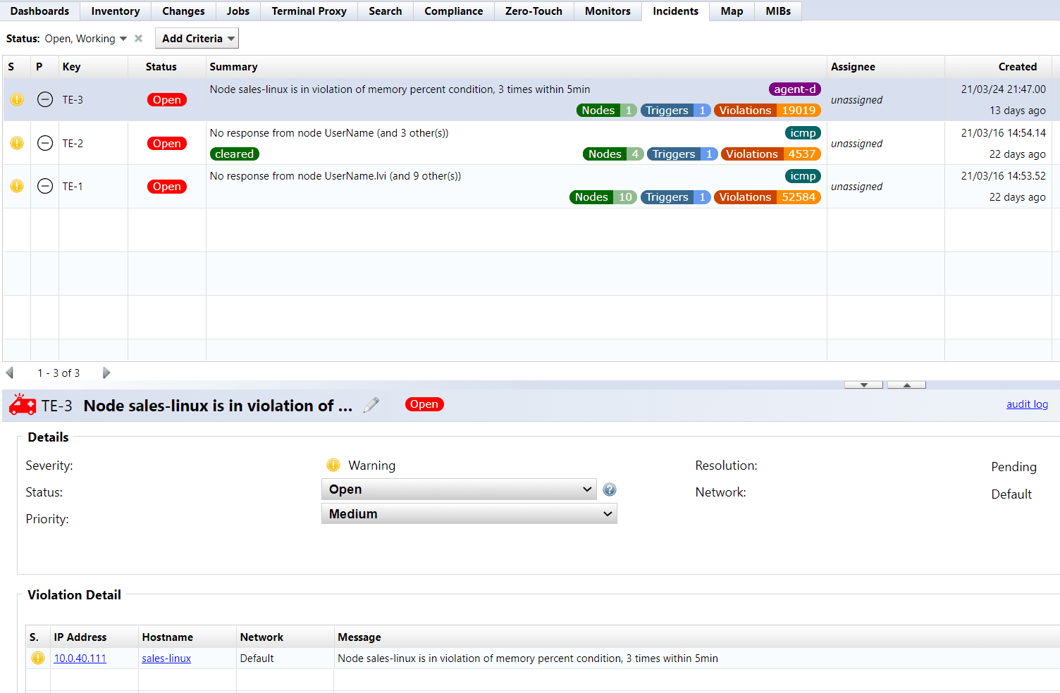 Incident management with alert and trap handling